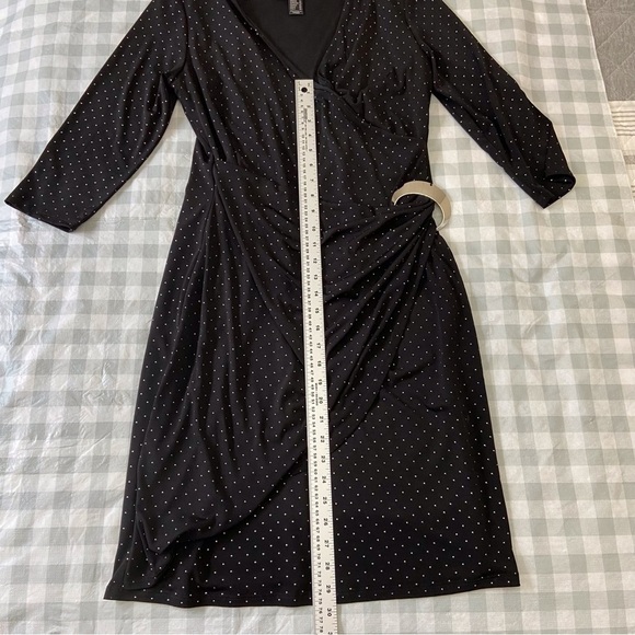 Frank Lyman black dress wrap beaded silver studd 3/4 sleeves flattering noir 12 - Picture 11 of 16